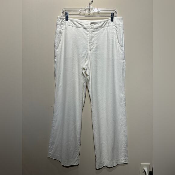 CAbi Off-White Linen Blend Wide Leg Mid-Rise Pants Slacks Trousers Size 10 - Picture 2 of 12